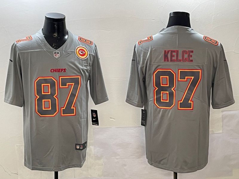 Men Kansas City Chiefs 87 Kelce Grey 2025 Nike Vapor Limited NFL Jersey style 2103